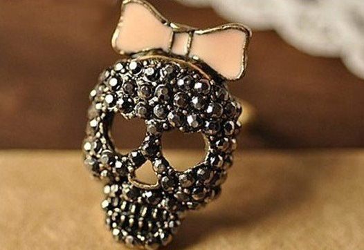 Anel Skull Laço Rosa